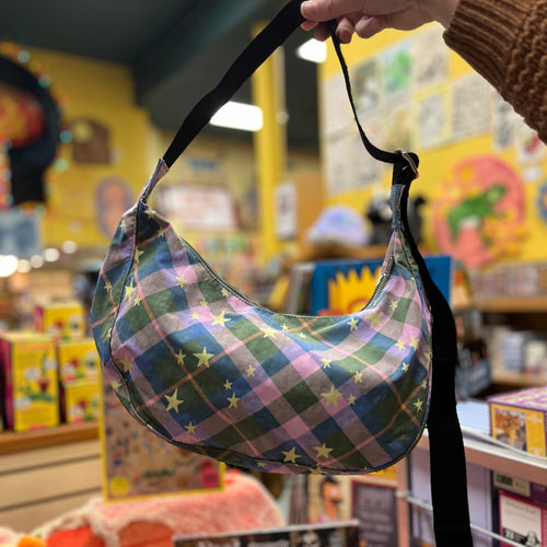 Baggu Green Plaid Medium Crescent Bag